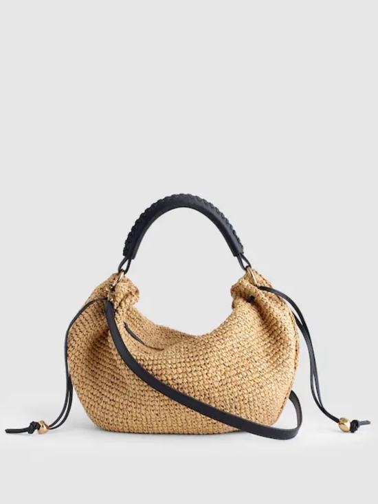 Madewell Handbags - Madewell The Camren Gathered Shoulder Bag in Natural Straw and Leather Trim